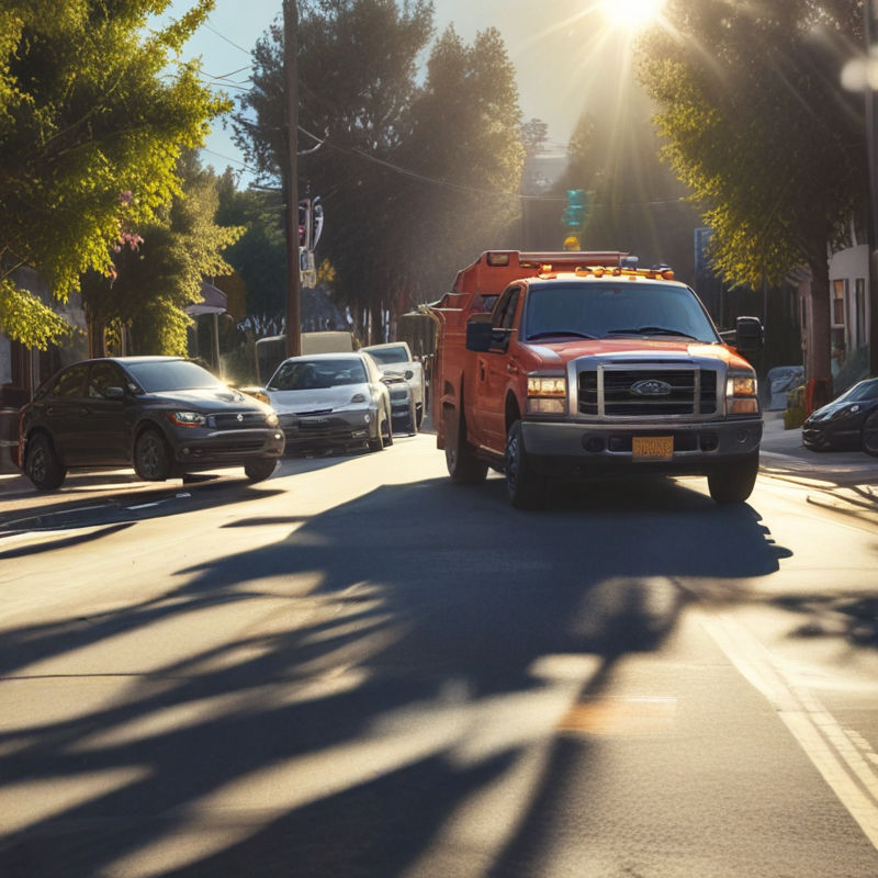 A sunlit Santa Clara street reveals a tow truck expertly diagnosing a vehicle issue with advanced tools, ensuring efficient towing services.