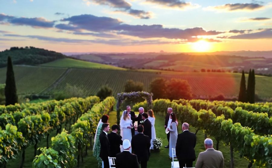 Italian countryside wedding at sunset